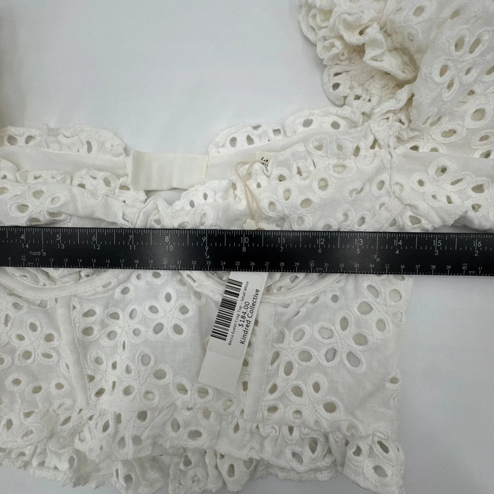 For Love‎ & Lemons Becca Eyelet Crop Top Womens Small White Bustier Puff Sleeve